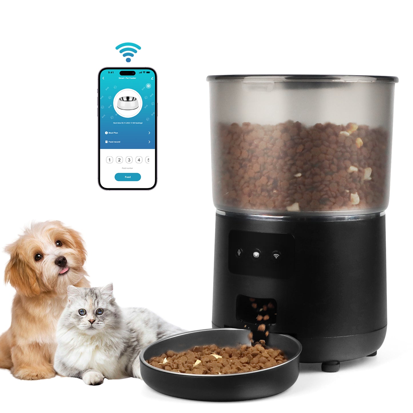 Automatic Cat Feeders Wifi 4L Timed Large Capacity Auto Dog Food Dispenser