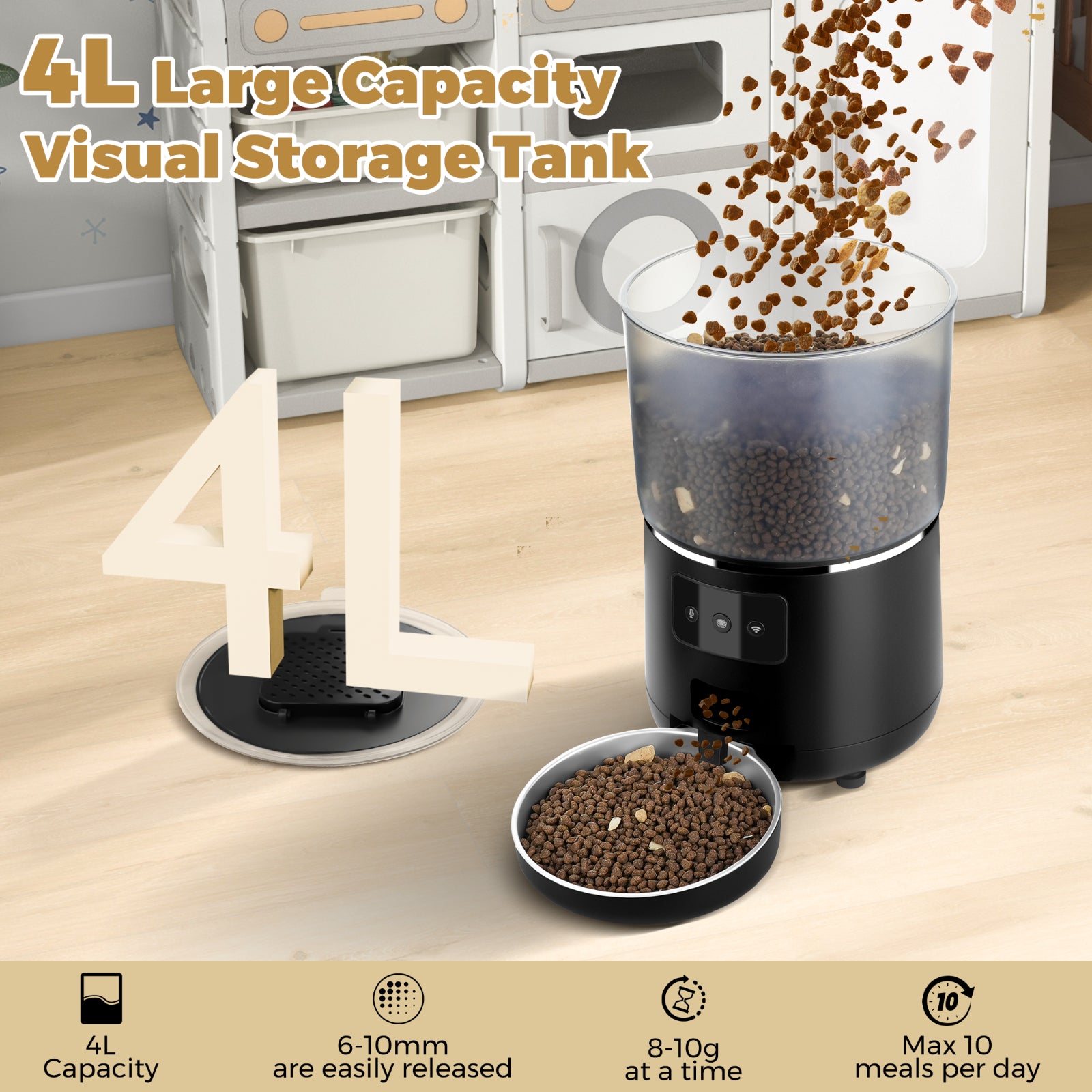 Automatic Cat Feeders Wifi 4L Timed Large Capacity Auto Dog Food Dispenser