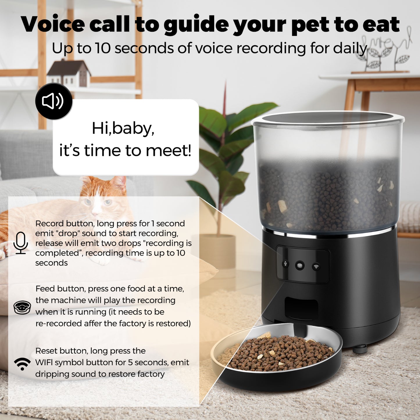 Automatic Cat Feeders Wifi 4L Timed Large Capacity Auto Dog Food Dispenser