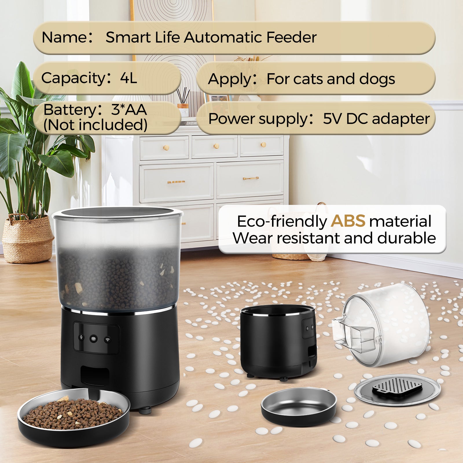 Automatic Cat Feeders Wifi 4L Timed Large Capacity Auto Dog Food Dispenser